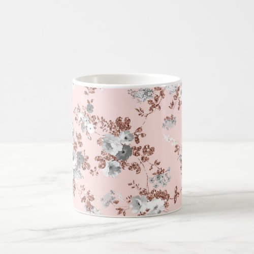Modern blush pink white rose gold glitter floral coffee mug
