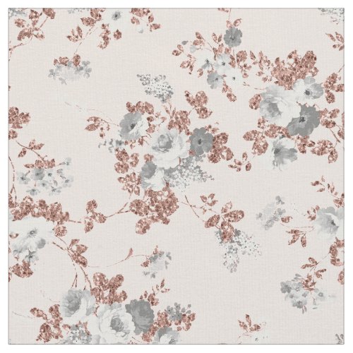 Modern blush pink white rose gold glitter floral fabric