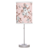 Modern blush pink white rose gold glitter floral table lamp (Front)