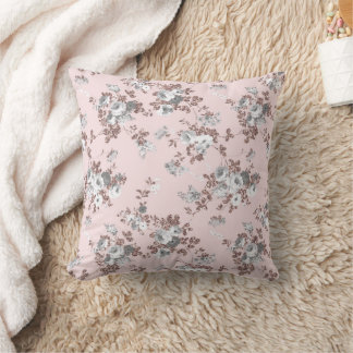 Modern blush pink white rose gold glitter floral throw pillow