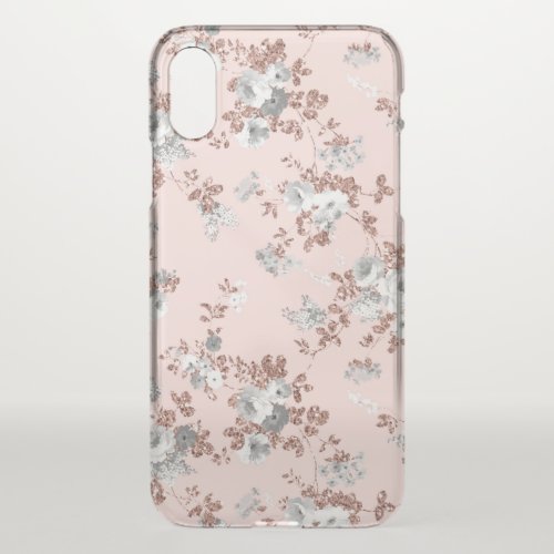 Modern blush pink white rose gold glitter floral iPhone x case