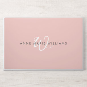 Modern Blush Pink White Script Monogram HP Laptop Skin