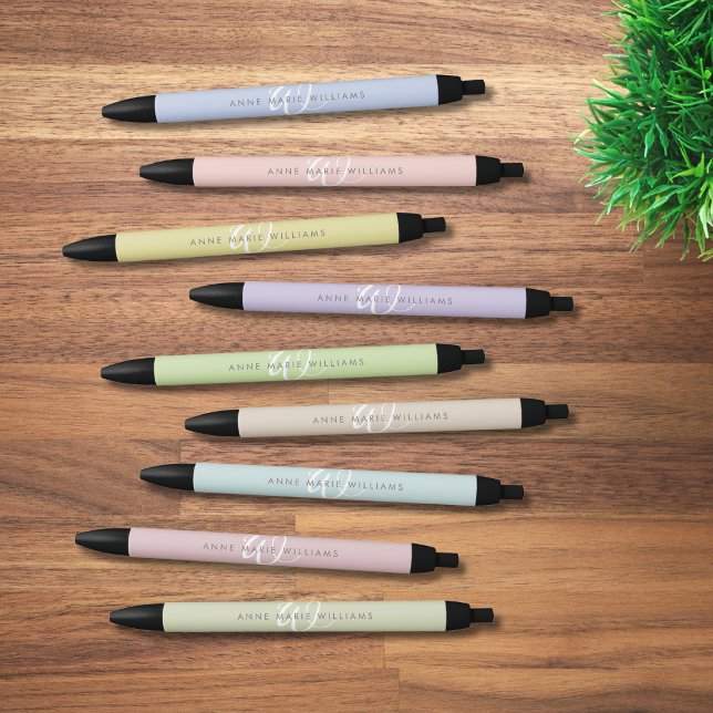 Modern Blush Pink White Script Monogram Pen (Creator Uploaded)