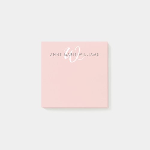 Modern Blush Pink White Script Monogram Post-it Notes