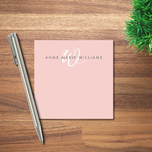 Modern Blush Pink White Script Monogram Post-it Notes