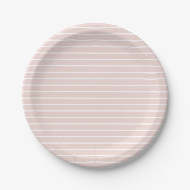 Modern blush pink white stripes Elegant chic cute Paper Plates (Front)