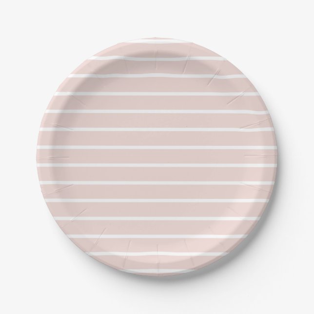 Modern blush pink & white stripes elegant chic  paper plates (Front)