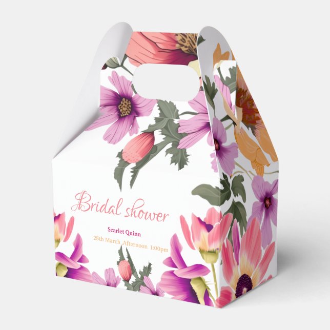 Modern blush pink wildflower #4 bridal shower favor boxes (Front Side)