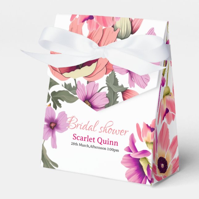 Modern blush pink wildflower bridal shower favor boxes (Front Side)