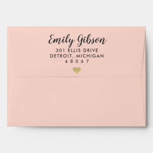 Modern Blush Pink with Gold Heart Black Stripes Envelope