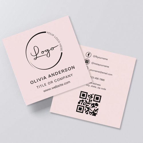 Modern Blush Pink with QR Code Social Media Square Business Card