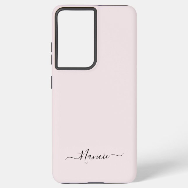 Modern Blush Pink with Script Custom Name Samsung Galaxy Case (Back)