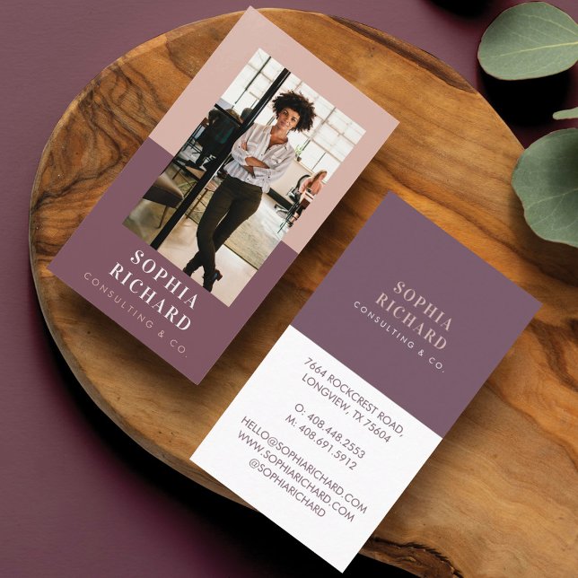 Modern Blush & Plum Chic Luxury Professional Photo Business Card (Creator Uploaded)