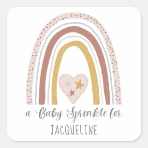 Modern Blush Rainbow Baby Girl Sprinkle Shower Square Sticker