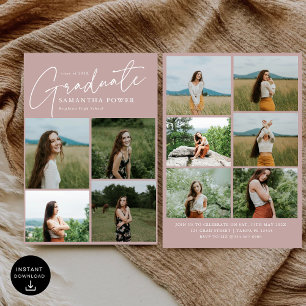 Modern Blush Rose 10 Photos Graduation Party Invitation