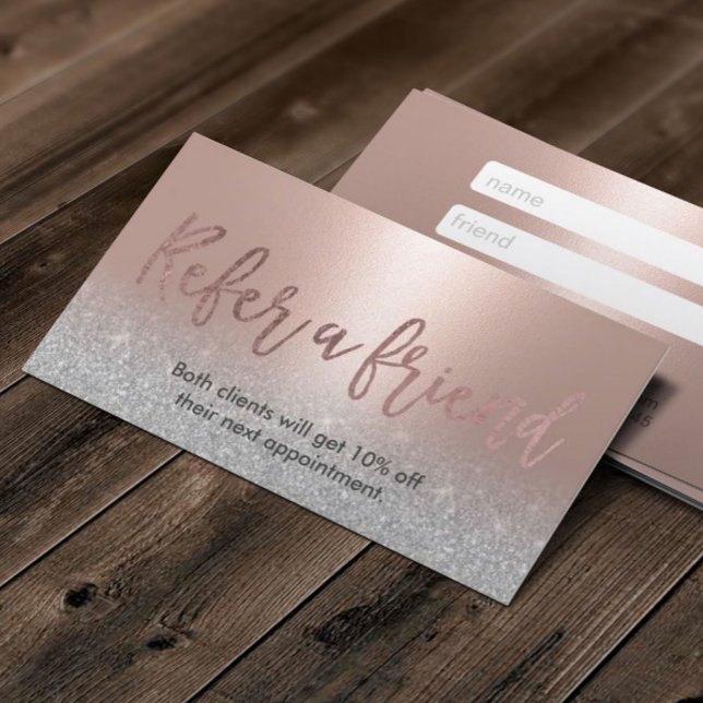 Modern Blush Rose Gold Beauty Salon Referral Card (Creator Uploaded)