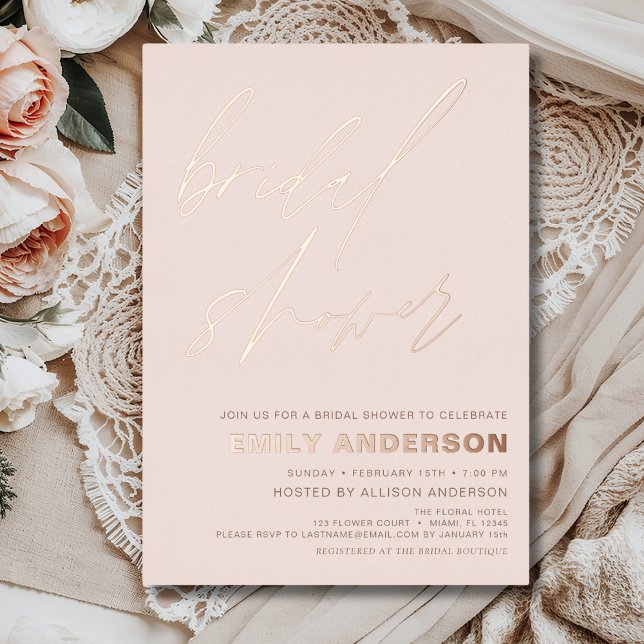 Modern Blush Rose Gold Bridal Shower Chic Foil Invitation (Creator Uploaded)