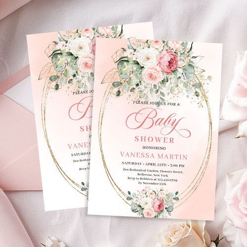 Modern Blush Rose Gold Girl Baby Shower Invitation