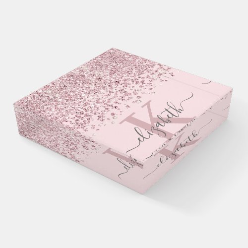 Modern Blush Rose Gold Glitter Diamond Monogram Paperweight