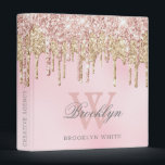 Modern Blush Rose Gold Glitter Drips Professional 3 Ring Binder<br><div class="desc">Modern, girly blush pink rose gold glitter drips custom name monogrammed design. This design features light pastel blush pink rose gold and yellow gold sparkle glitter drips on pink watercolor background with name and monogram text template. The name is written an elegant pretty hand lettered style font. Great personalized gift...</div>