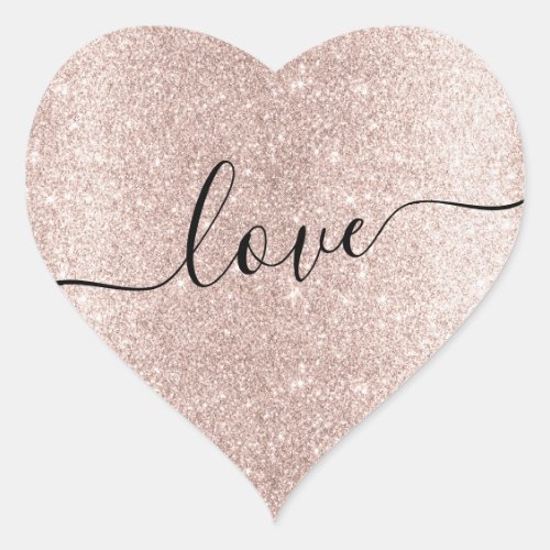 Modern Blush Rose Gold Glitter Love Wedding Favor Heart Sticker