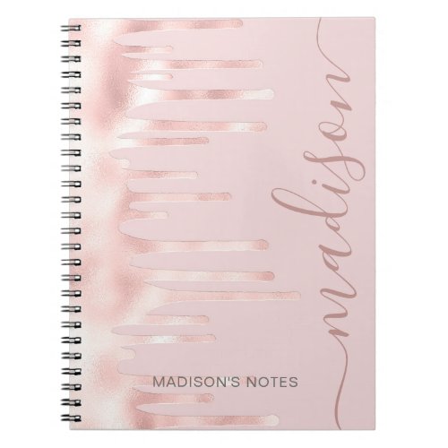 Modern Blush Rose Gold Glitter Monogram Script Notebook
