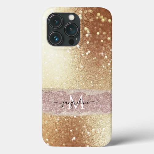 Modern Blush Rose Gold Glitter Sparkle Script Name iPhone 13 Pro Case
