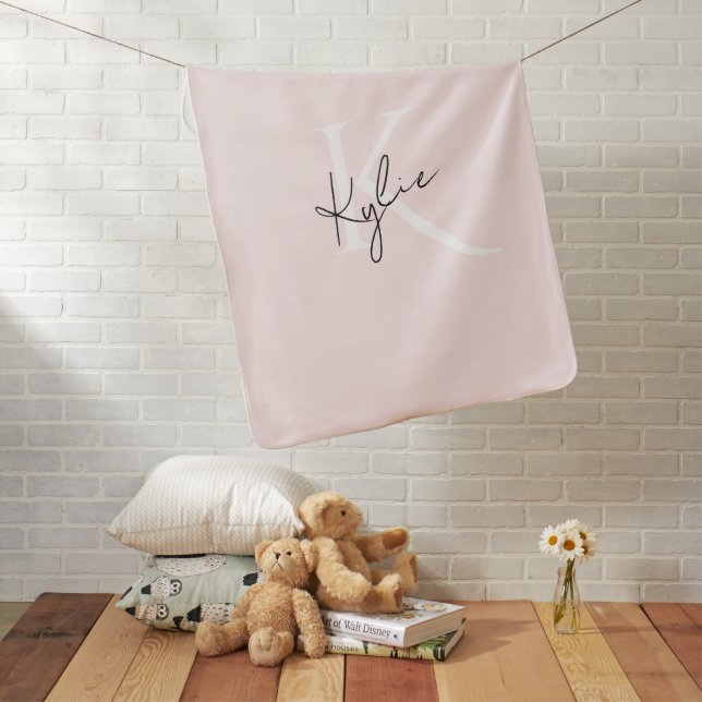 Modern Blush Rose Personalized Monogram Name -  Baby Blanket (In Situ)