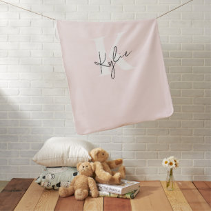 Modern Blush Rose Personalized Monogram Name - Baby Blanket