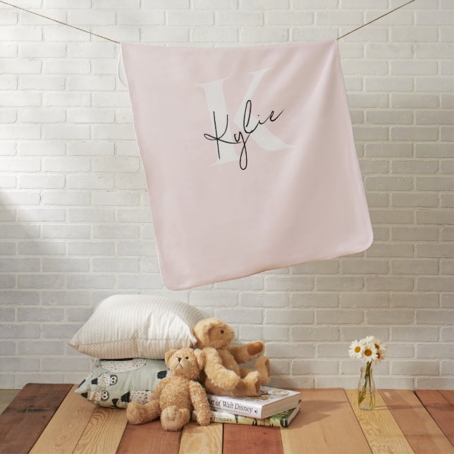 Modern Blush Rose Personalized Monogram Name -  Baby Blanket (In Situ)