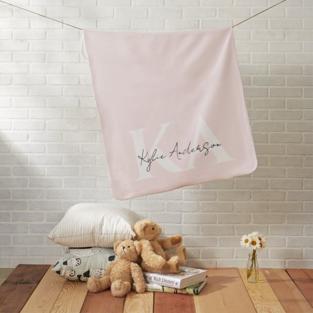 Modern Blush Rose Personalized Monogram Name -  Baby Blanket (In Situ)