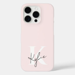 Modern Blush Rose Personalized Monogram Name -  iPhone 16 Pro Case