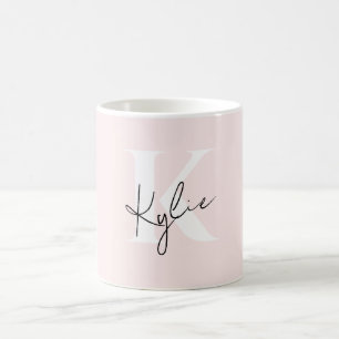 Modern Blush Rose Personalized Monogram Name - Coffee Mug
