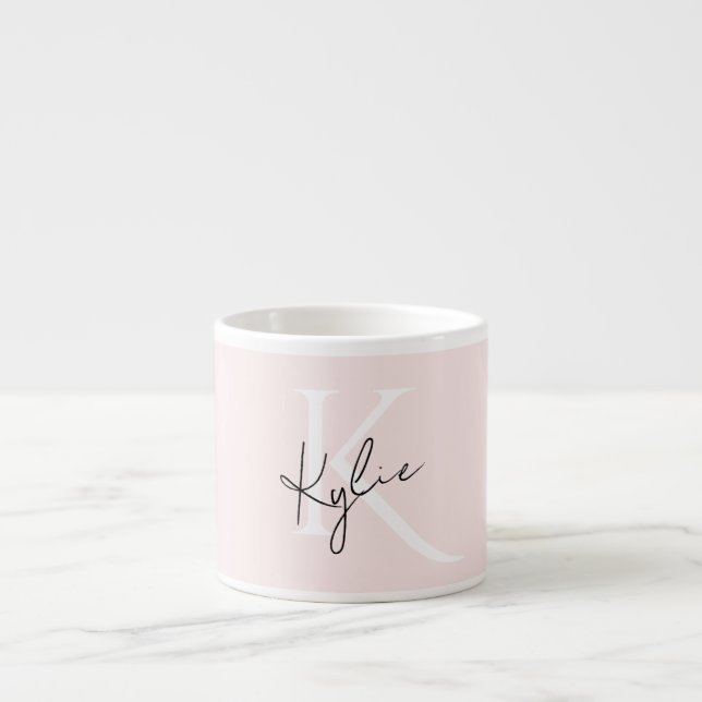 Modern Blush Rose Personalized Monogram Name -  Espresso Cup (Front)