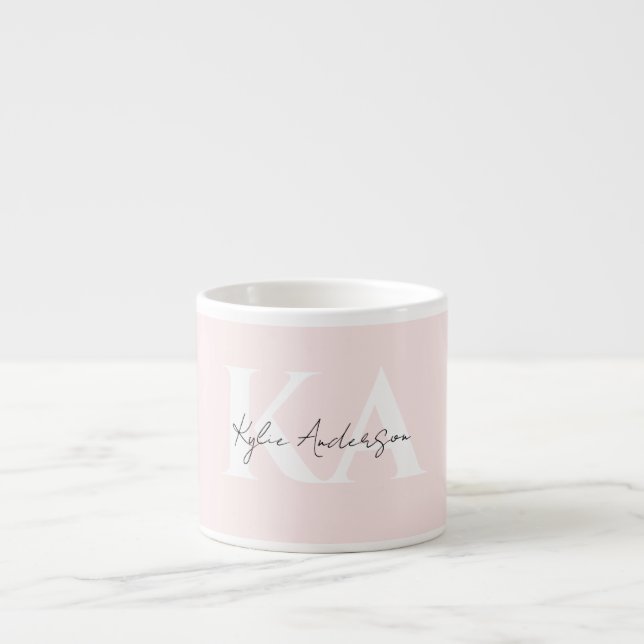 Modern Blush Rose Personalized Monogram Name -  Espresso Cup (Front)