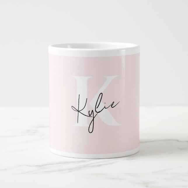 Modern Blush Rose Personalized Monogram Name -  Giant Coffee Mug (Front)