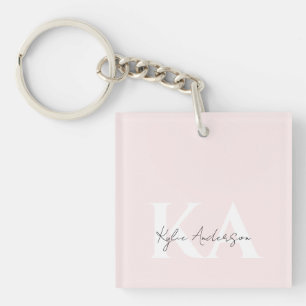 Modern Blush Rose Personalized Monogram Name - Keychain