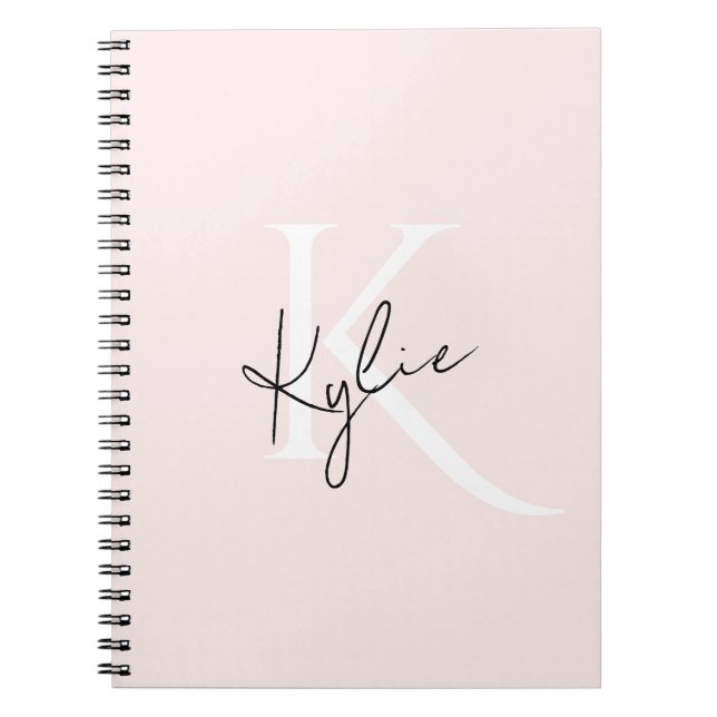 Modern Blush Rose Personalized Monogram Name -  Notebook (Front)