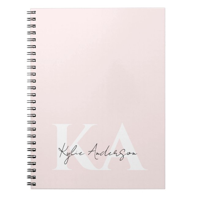 Modern Blush Rose Personalized Monogram Name -  Notebook (Front)