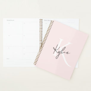 Modern Blush Rose Personalized Monogram Name - Planner