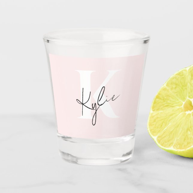 Modern Blush Rose Personalized Monogram Name -  Shot Glass (Front)