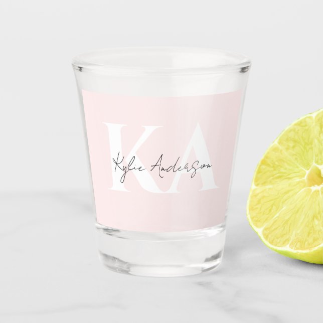 Modern Blush Rose Personalized Monogram Name -  Shot Glass (Front)