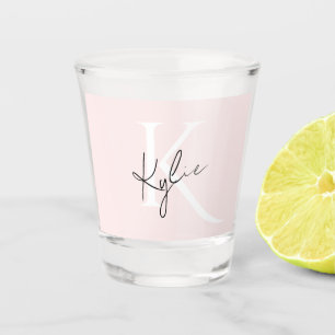 Modern Blush Rose Personalized Monogram Name - Shot Glass