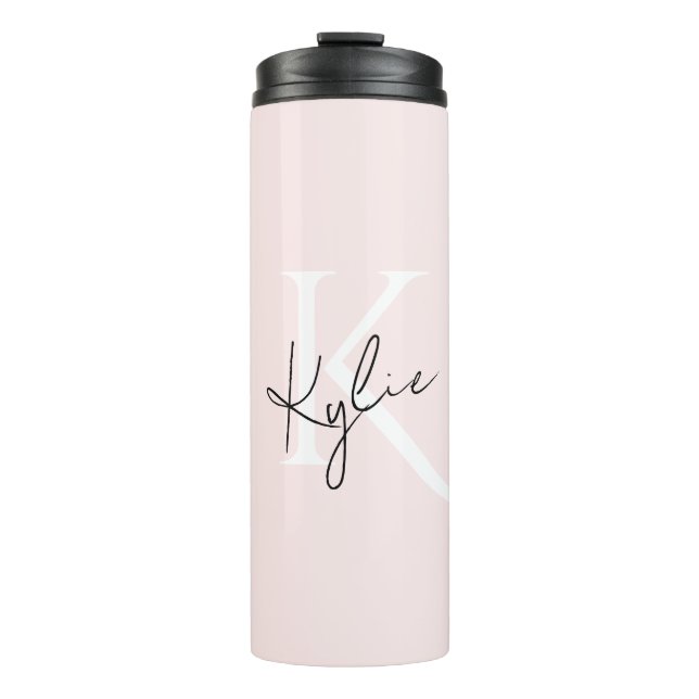 Modern Blush Rose Personalized Monogram Name -  Thermal Tumbler (Front)