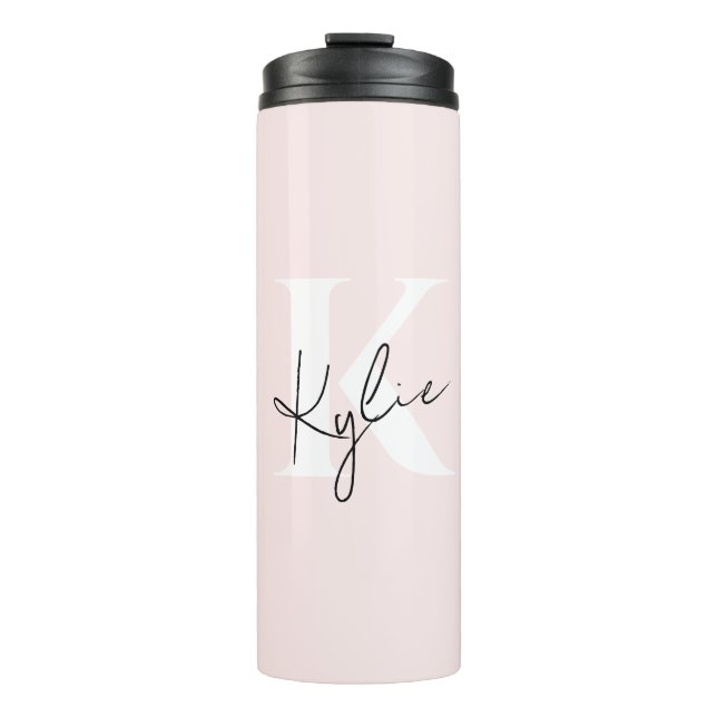 Modern Blush Rose Personalized Monogram Name -  Thermal Tumbler (Front)