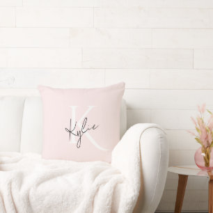 Modern Blush Rose Personalized Monogram Name - Throw Pillow