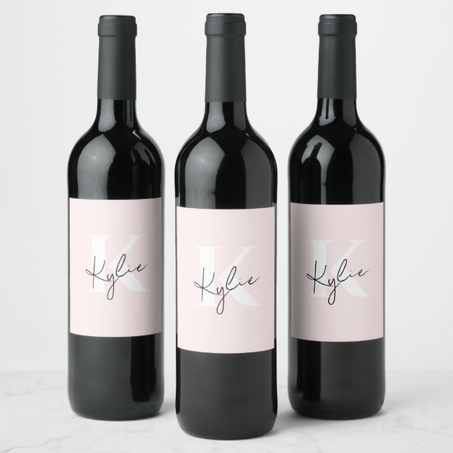 Modern Blush Rose Personalized Monogram Name -  Wine Label (Bottles)