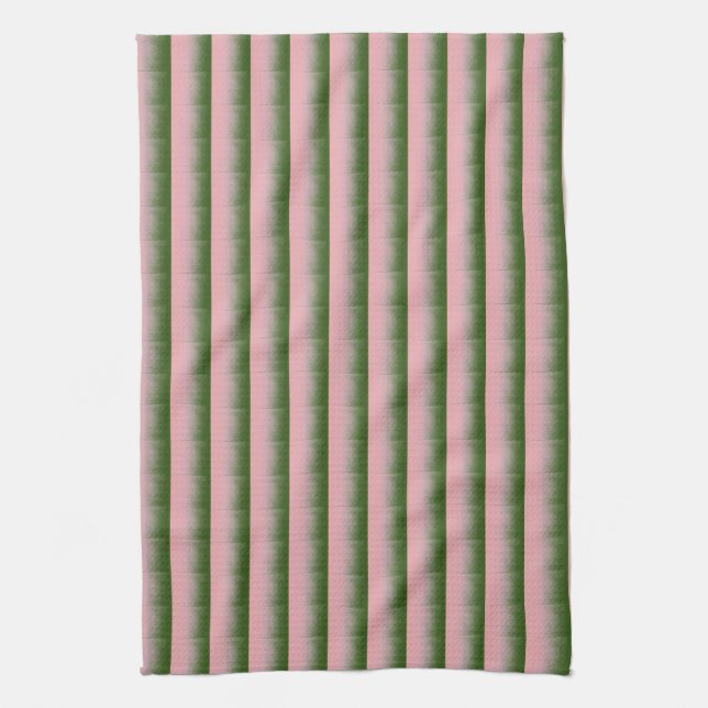 Modern blush rose pink green stripes watercolor kitchen towel (Vertical)