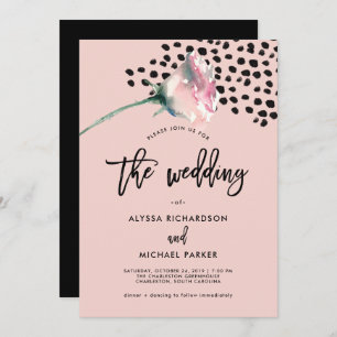 Modern Blush Rose with Black Wedding Invitation