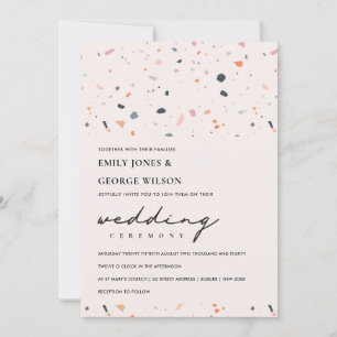MODERN BLUSH RUST TERRAZZO PATTERN WEDDING INVITE